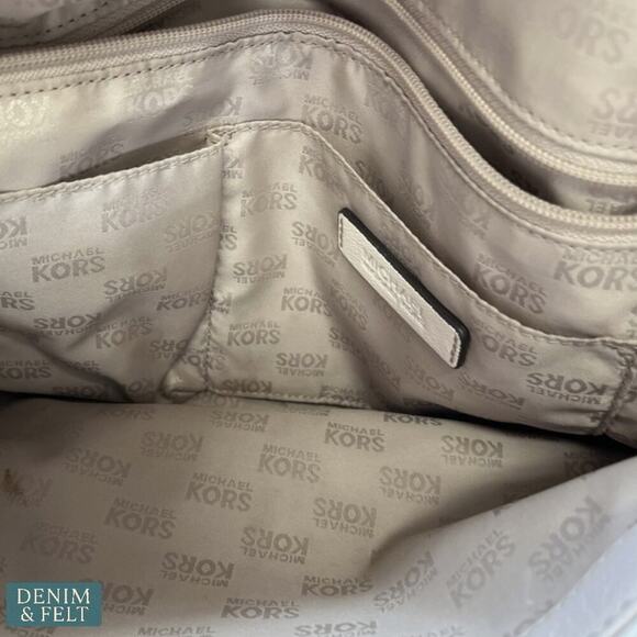 Michael Kors MK Logo Canvas Satchel with Cream Leather Trim & Charm Tote Bag - Picture 12 of 16